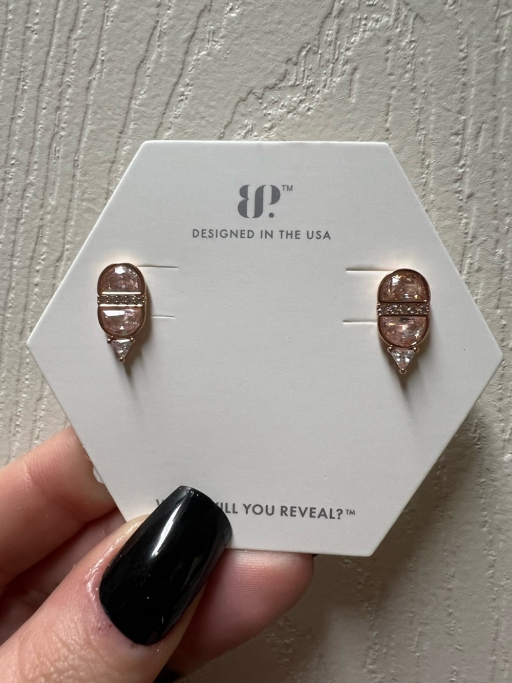 Rose Gold Pink Crystal Drop Stud Earrings